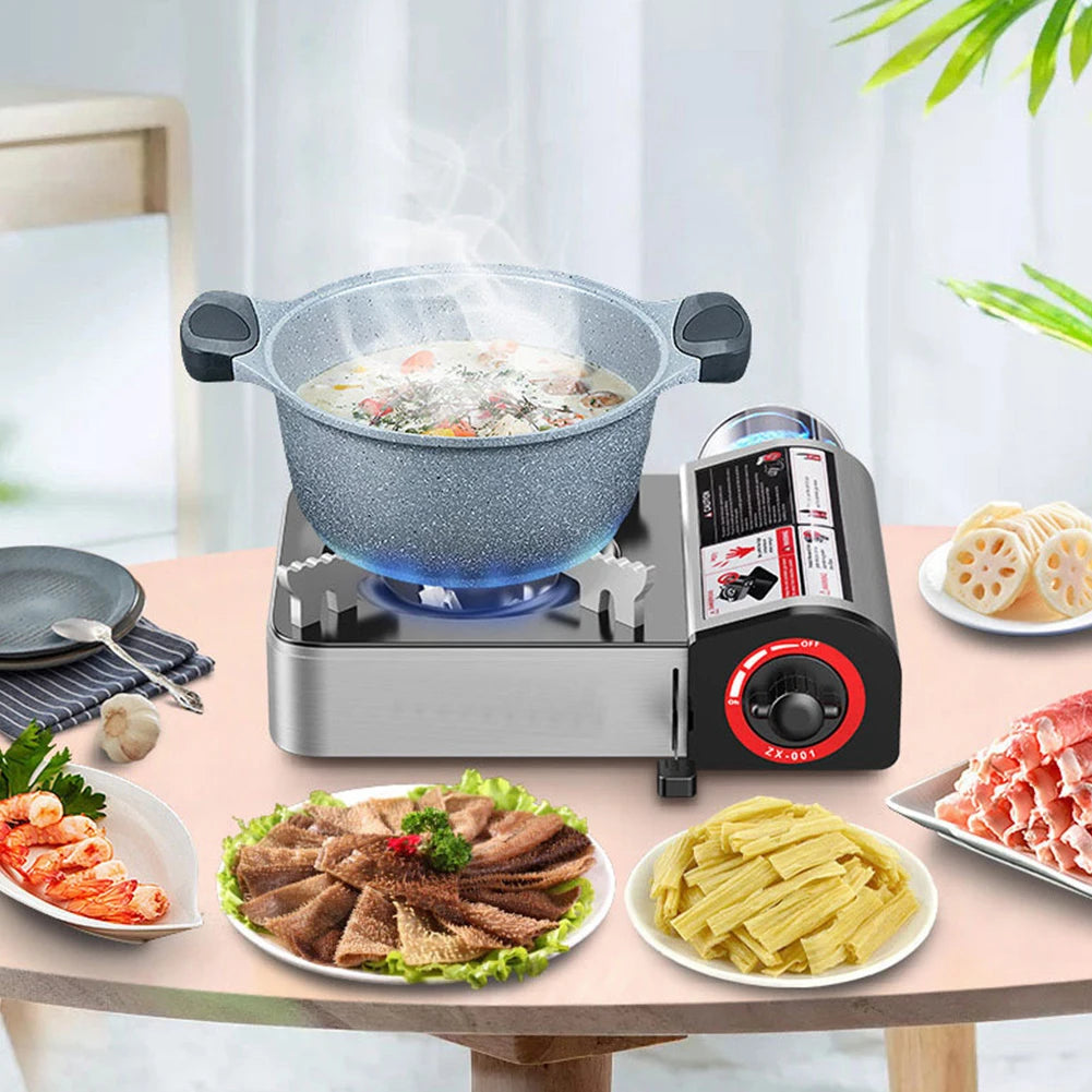 Single-Burner Butane Cassette Gas Stove Adjustable Windproof Portable Cooker for Indoor & Outdoor Use