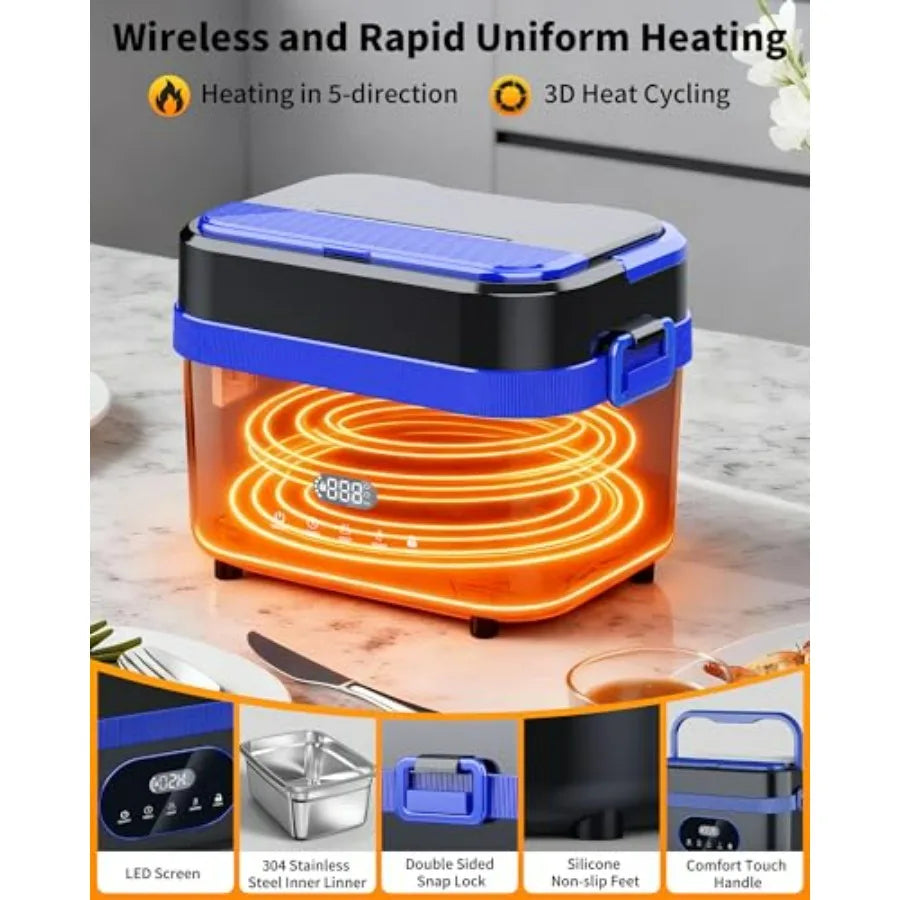 Cordless Electric Lunch Box for Adults XL Size 6.25 Cups 1500ml Portable Heated Food Warmer with Upgraded 5D Surround Heat Technology