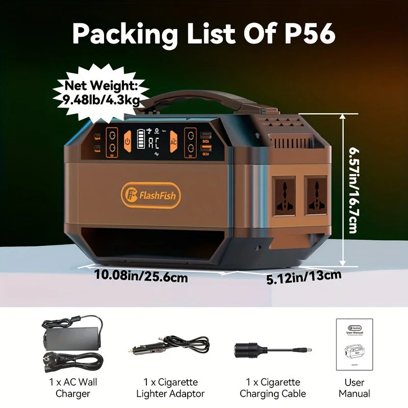 Flashfish P56 330W Portable Solar Generator | 299Wh Power Station with 240V AC Output, 100W Solar Panel Support & Wireless Charging – Ideal for Camping, Travel & Emergency Backup