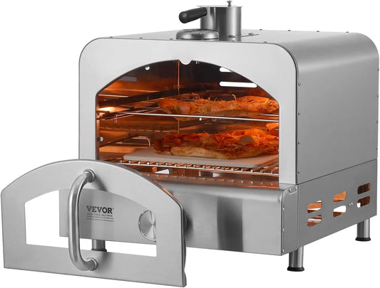 Vevor 2-in-1 Outdoor Gas Pizza Oven & Grill – Stainless Steel, 1000°F Max Heat, with Pizza Stone, Visual Door & Thermometer