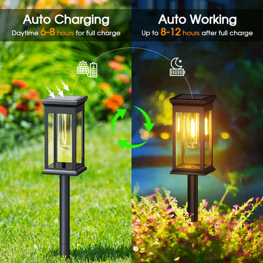 Upgraded Solar Pathway Garden Lights – 2/6/12-Pack – 2700K Warm White, IPX5 Waterproof, Auto-On – 12H Runtime