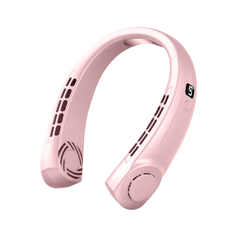 Bladeless Portable Neck Fan – USB Rechargeable, 5-Speed, Digital Display