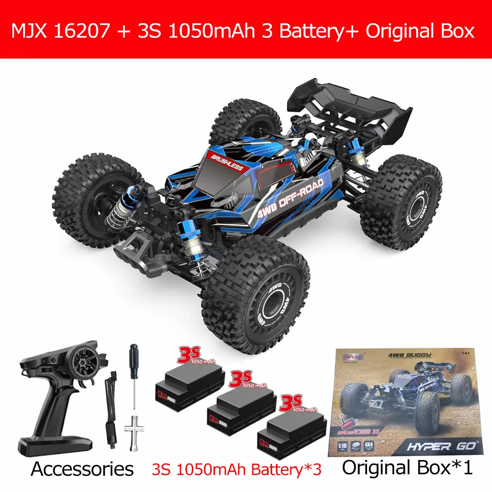 MJX Hyper Go 16207 1/16 RC Car – 70KM/H Brushless Off-Road 4WD Truck with 3S Battery & Metal Chassis