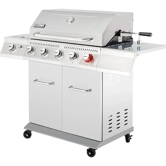 HOT 5-Burner Propane Gas Grill with Side Burner – 64,000 BTU Stainless Steel BBQ Grill (GA5404S)