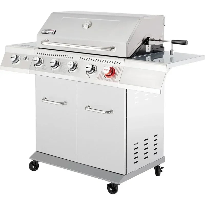 HOT 5-Burner Propane Gas Grill with Side Burner, Stainless Steel Barbeque Grills, Silver, GA5404S