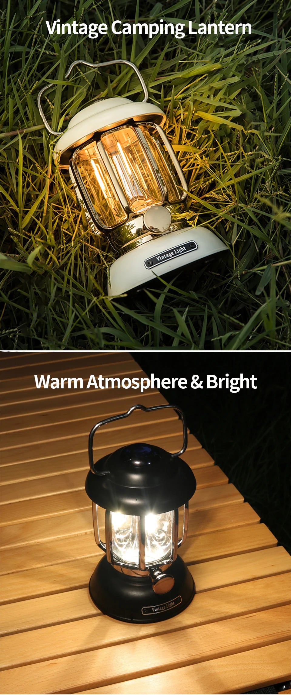 Outdoor Vintage Camping Lantern USB Rechargeable Retro LED Light Portable Waterproof Emergency Lamp