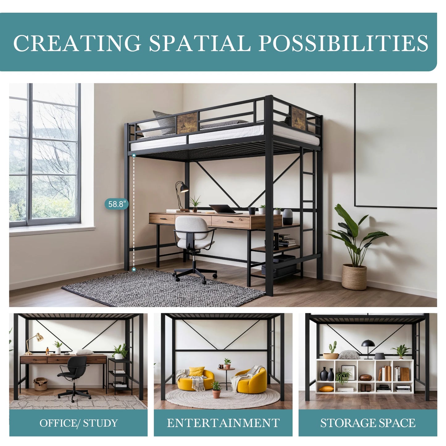 HOOMIC Twin Size Loft Bed Frame with Full-Length Guardrail