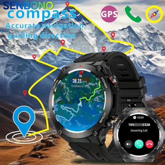 SENBONO KC82 GPS Smart Watch – 1.45” HD IPS Display, Built-in GPS, Bluetooth Calling, Military-Grade Sports Watch