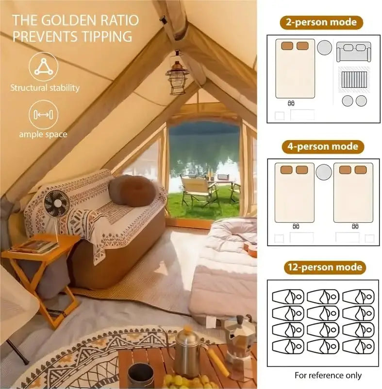 SENLEETO 8-10 Person Inflatable Glamping Tent with Stove Jack – 4 Season Waterproof Family Camping Tent