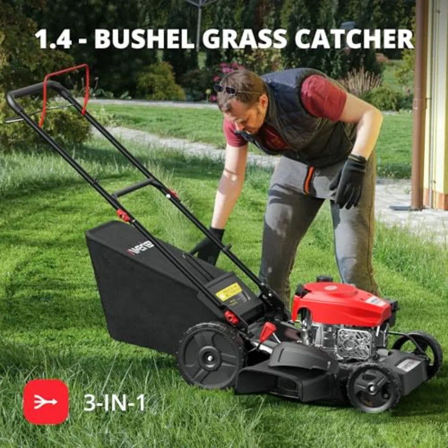 Amerisun 21" Self-Propelled Gas Lawn Mower 170cc OHV Engine with Forced Air-Cooling 3-in-1 System Steel Deck 6-Position Height