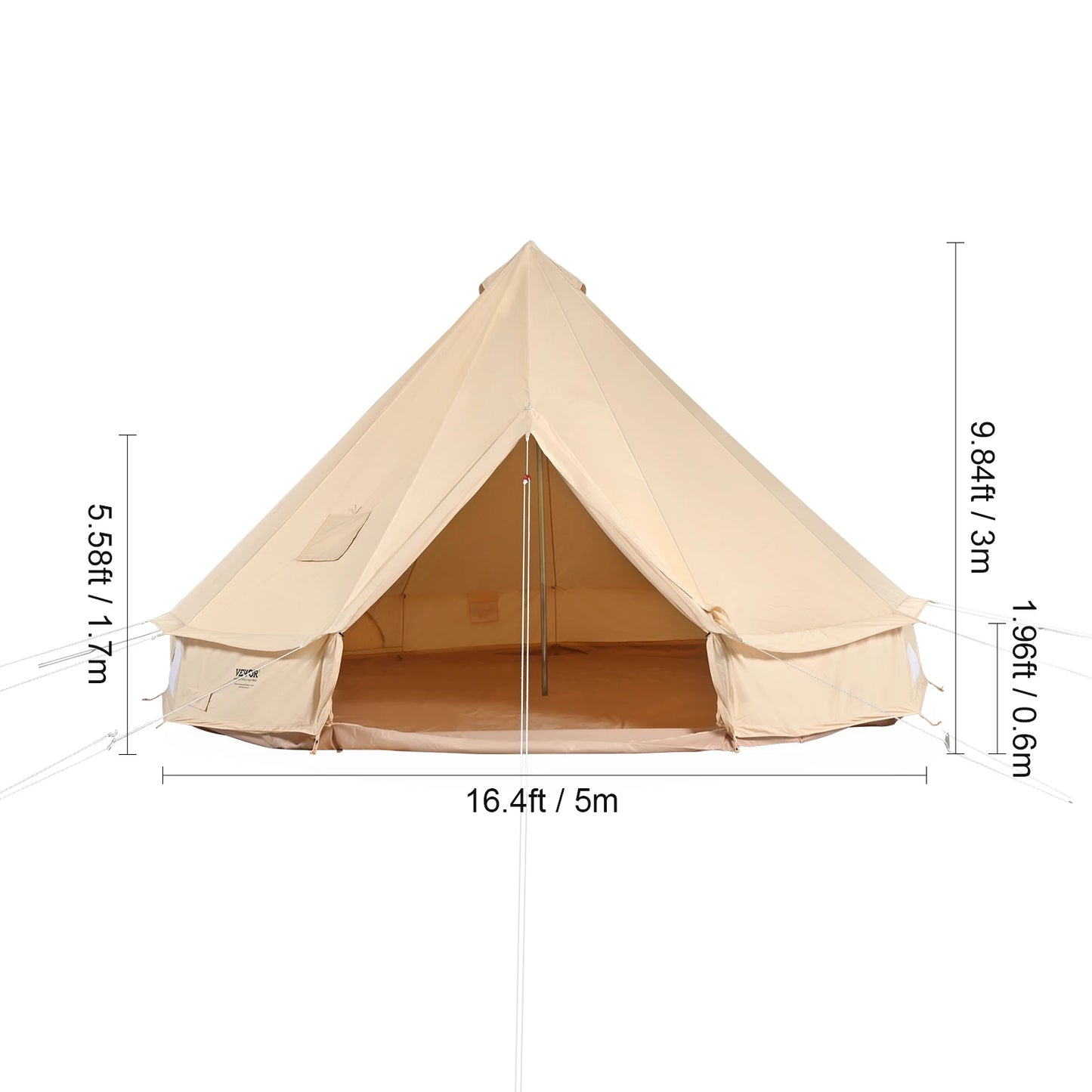 SucceBuy 16.4FT Canvas Bell Tent for Camping – 4 Season Yurt Tent with Stove Jack, Breathable TC Cotton, Sleeps Up to 8 People