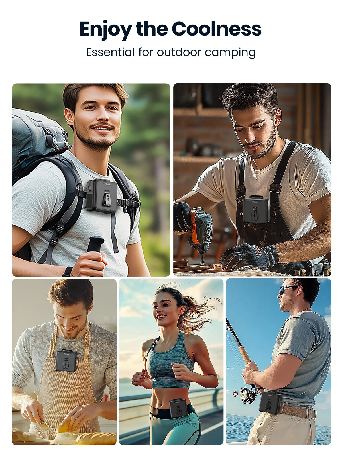 Warmco Portable Waist Fan 10000mAh Rechargeable 4-Speed Belt Clip-On Personal Neck Fan with Flashlight & Power Bank