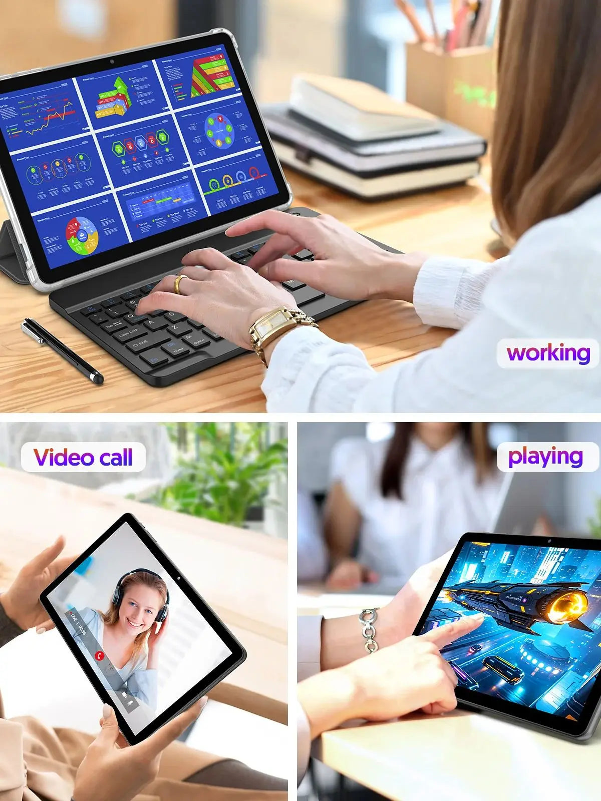 BAKEN 10.1-Inch Android 13 Tablet 2-in-1 Set – 4GB(2+2)+64GB