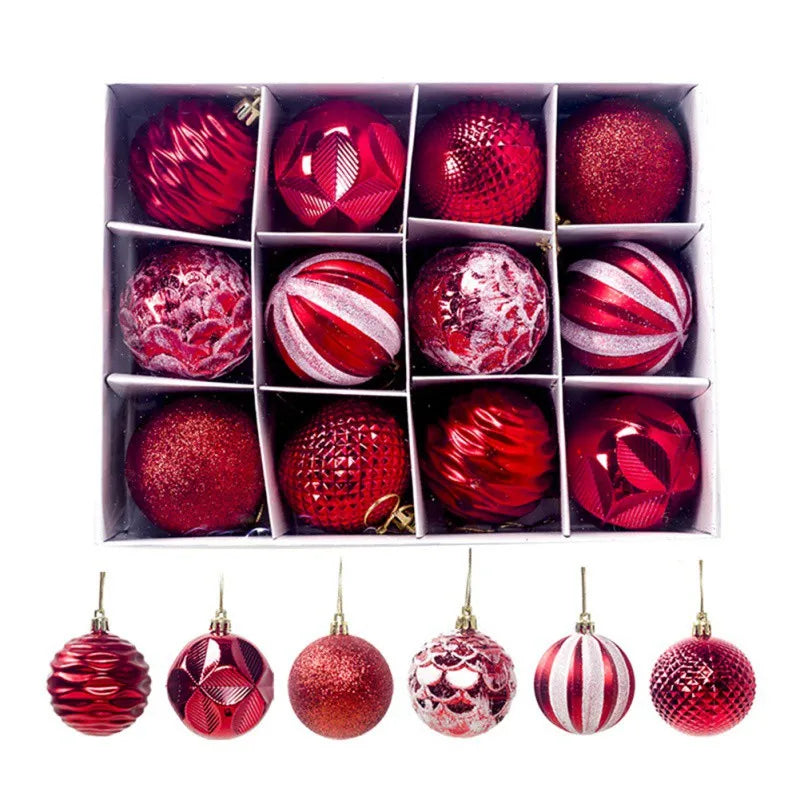 12pcs 6cm Assorted ChristmasTree Ball Ornament Set Multi Design