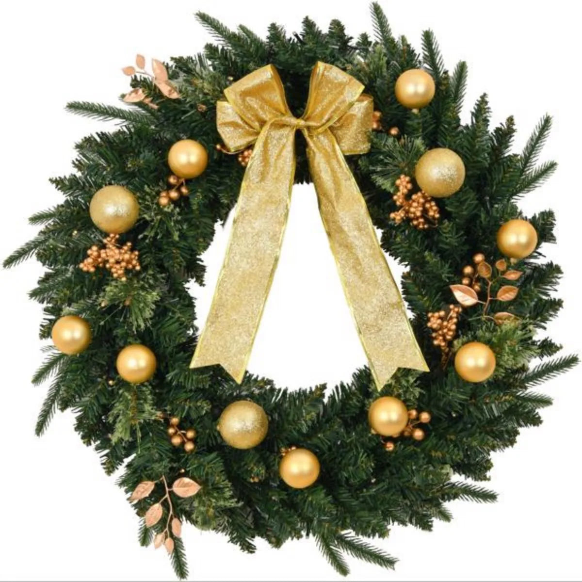 24in Christmas Wreath with Remote Lighted Artificial Xmas Wreath Warm Lights Ornaments for Front Door Gate Wall Xmas Party Decor