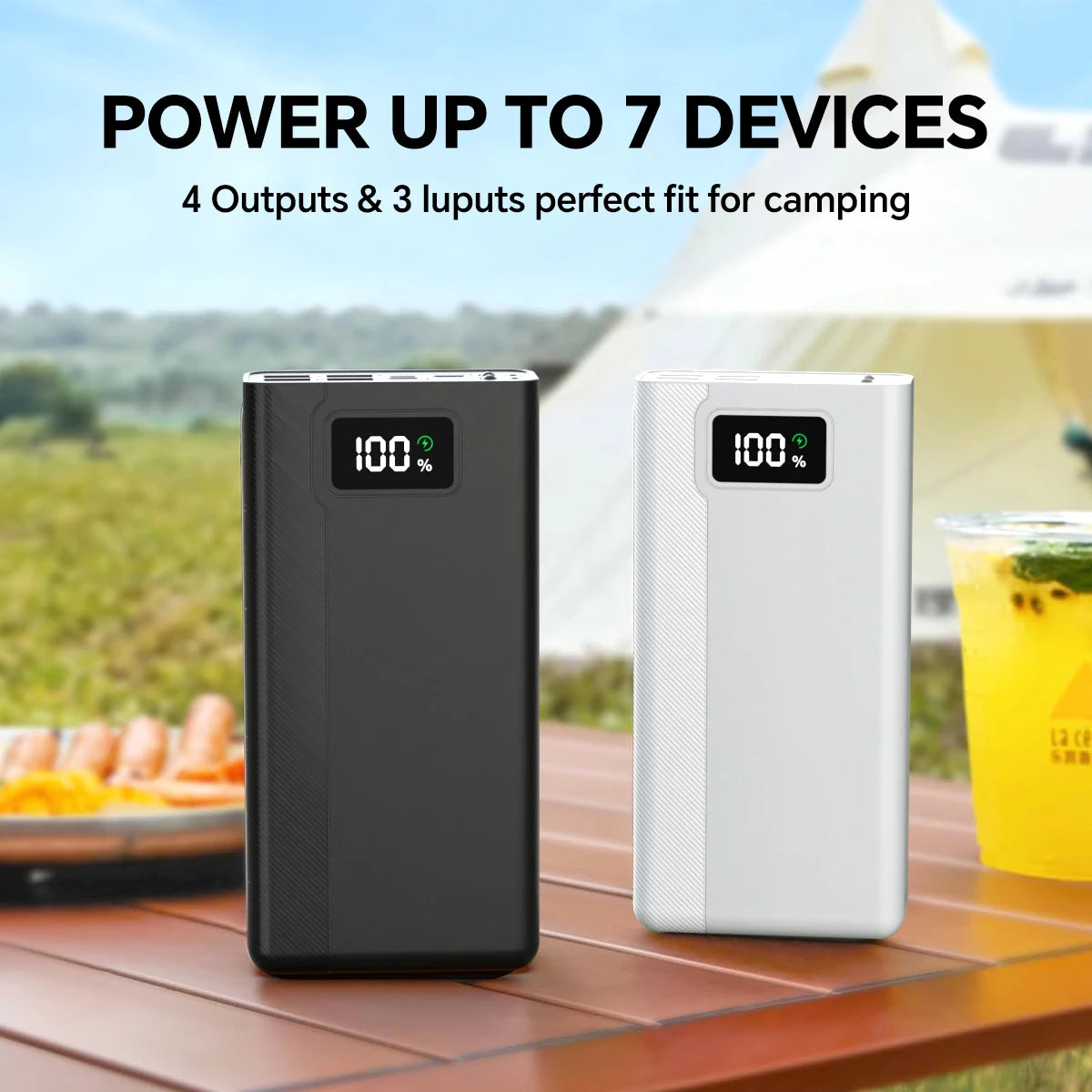 40000mAh Ultra High-Capacity Power Bank – Multi-Device Fast Charging | LED Display | 4 Outputs + 3 Inputs | Portable for Travel, Camping & Emergencies