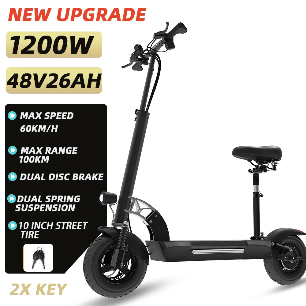 6000W 72V Electric Scooter – High-Speed Off-Road eScooter with Seat, Dual Drive, and LCD Display