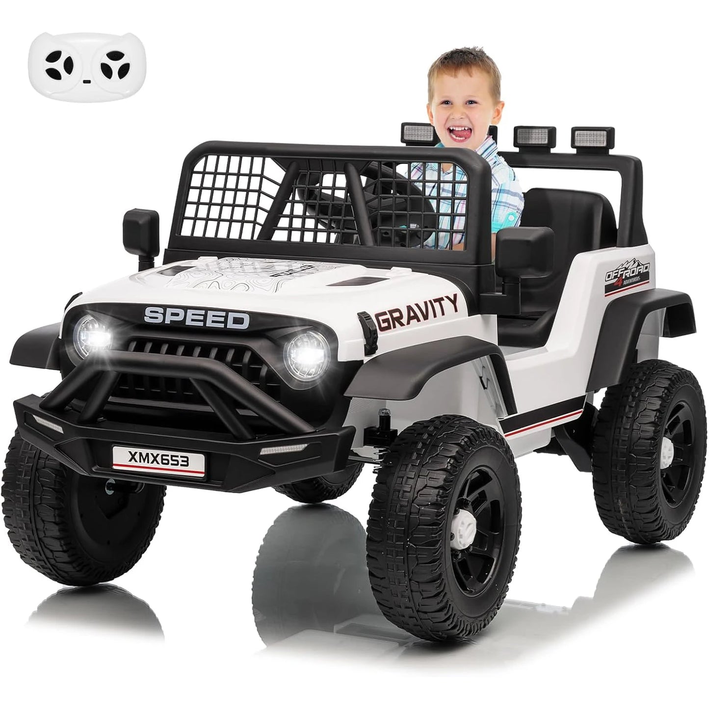 12V Ride-On Car for Kids with Remote Control – 3 Speeds, LED Lights, Music & Safety Belt Electric Vehicle for Ages 3–6