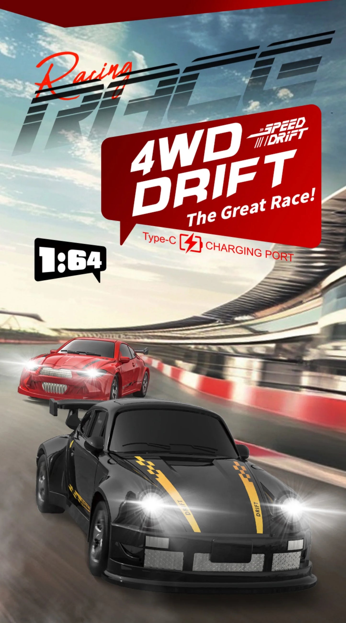 KF20 1:64 Mini Drift RC Car – 4WD Remote Control Racing Car with LED Lights, USB-C Charging, Full Proportional Control Toy for Kids & Adults