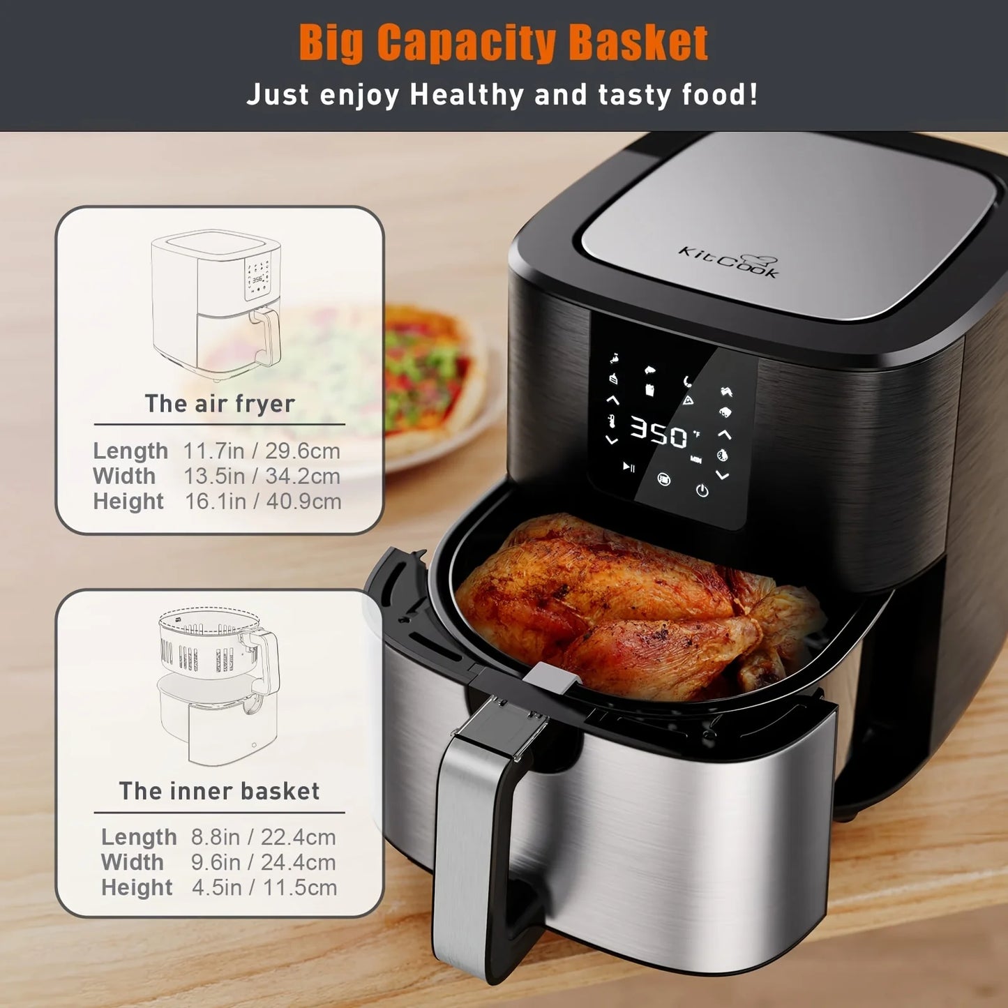 KitCook 7QT Large Air Fryer with Digital Touch Screen, 8 Cooking Presets & Adjustable Temperature Control -1500W