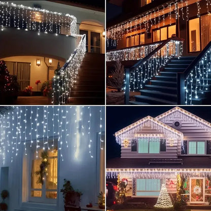 Solar LED Eaves Icicle String Lights 8 Lighting Modes Outdoor Waterproof Christmas Decorations