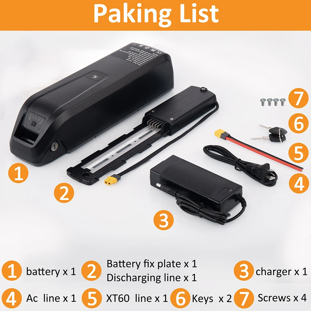 Hailong Ebike Battery Pack – 36V/48V/52V | 10Ah 15Ah 20Ah | Lithium Battery with Charger, BMS, USB Port & Lock – Fits 350W–1500W Motors