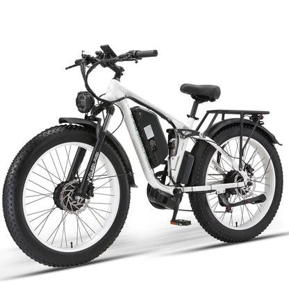 Kajelaisi 3000W Dual Motor Electric Bike – 52V 26Ah Battery, Full Suspension, Hydraulic Brakes, 24x4.0 Fat Tires, 38 MPH Off-Road E-Bike for Adults