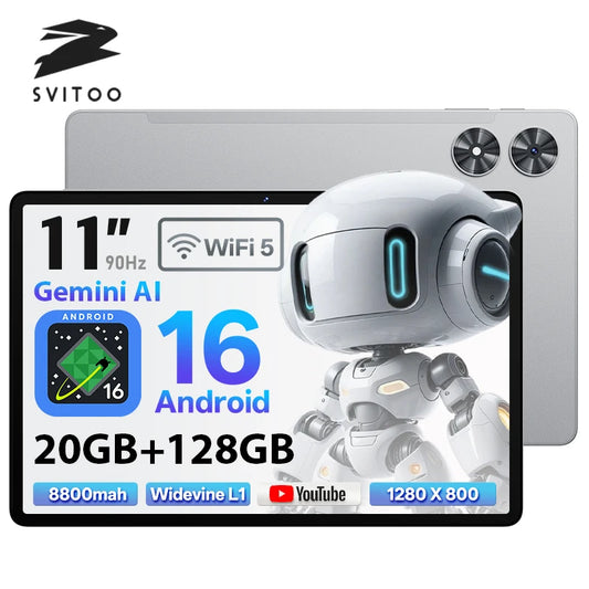 SVITOO Android 16 Tablet 11 Inch Octa-Core Processor 20GB RAM 128GB ROM 8800mAh Battery WiFi 5 BT 5.0 GPS Widevine L1 With Case