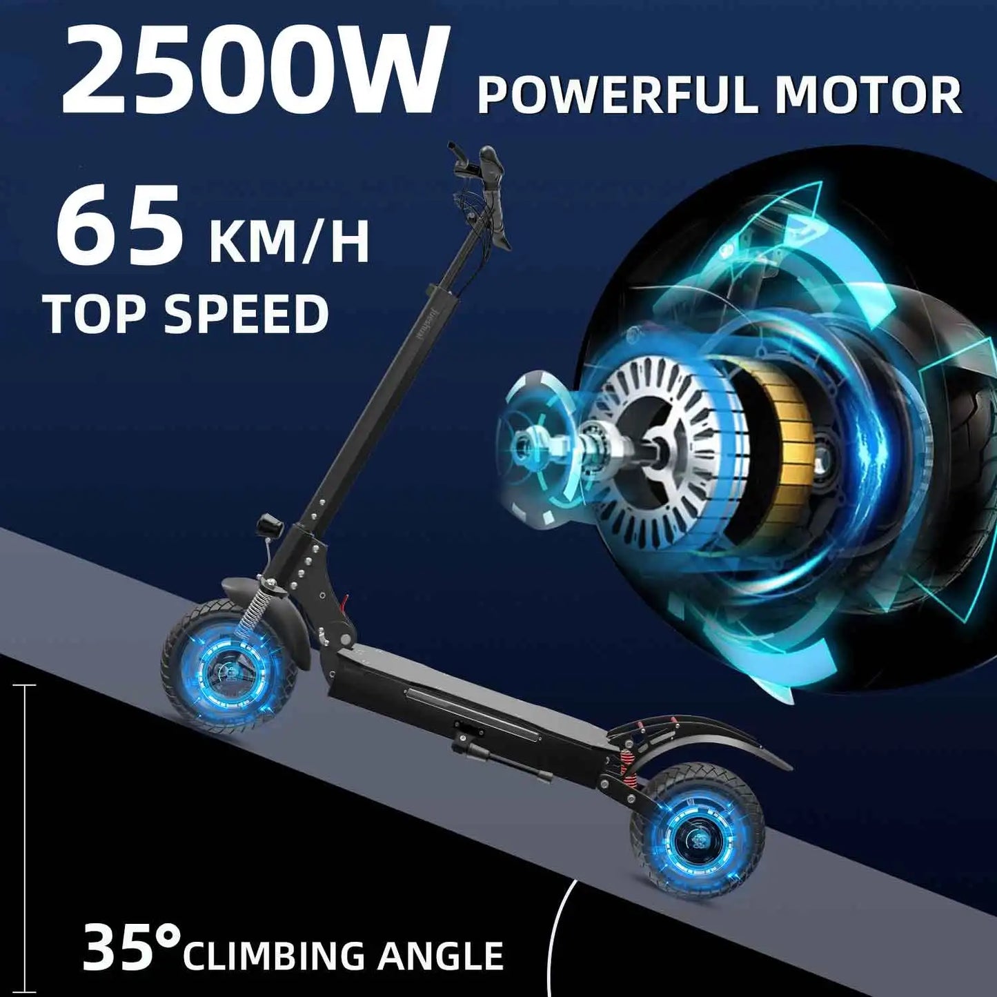 X750 Electric Scooter – 2500W Motor, 65km/h Speed, 80km Range, Dual Suspension, Disc Brakes, Foldable Frame