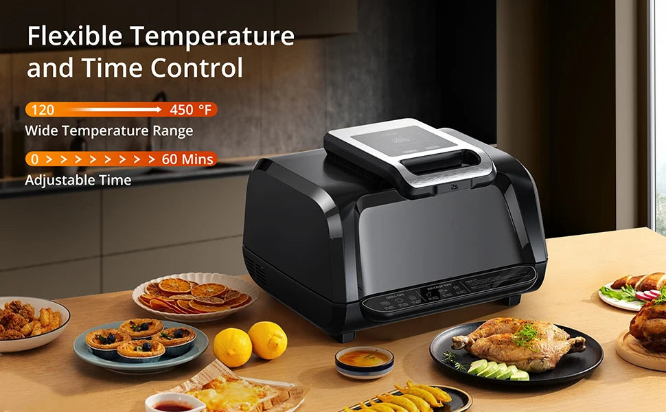 7-in-1 Smokeless Indoor Electric Air Grill Fryer Combo with See-Through Window