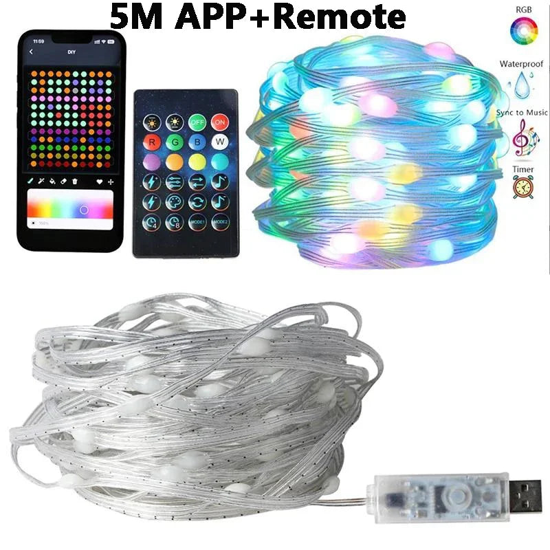 30M USB Smart RGB Christmas String Lights – Bluetooth APP Control, Waterproof Fairy Lights