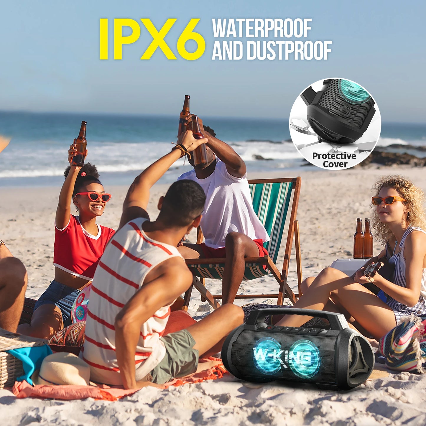 W-KING 70W RMS Bluetooth Portable Speaker,  Speaker Wireless Loud IPX6 Waterproof Bluetooth Speakers with Subwoofer/Bass Boost