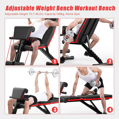 Adjustable Weight Bench with Cushion Support and Resistance Bands