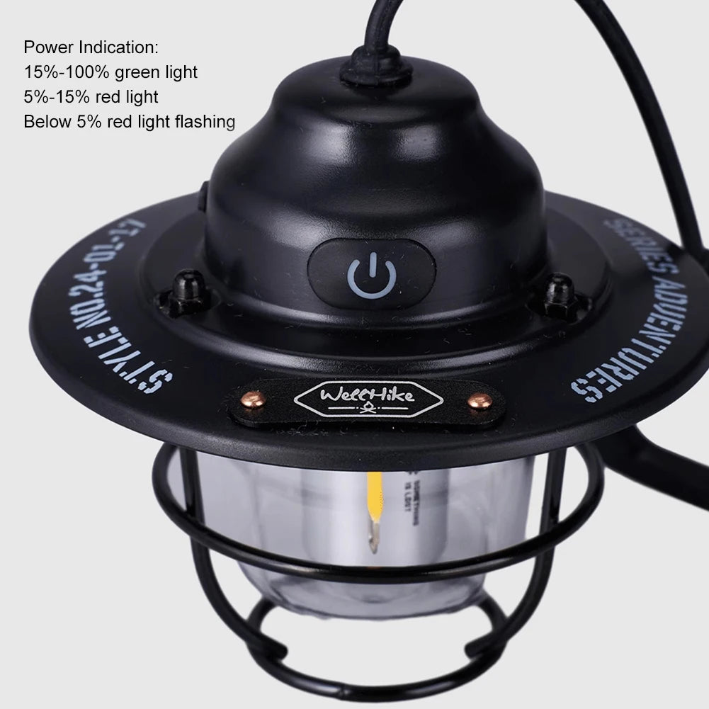 Retro LED Camping Lantern with Type-C Charging & 4 Light Modes