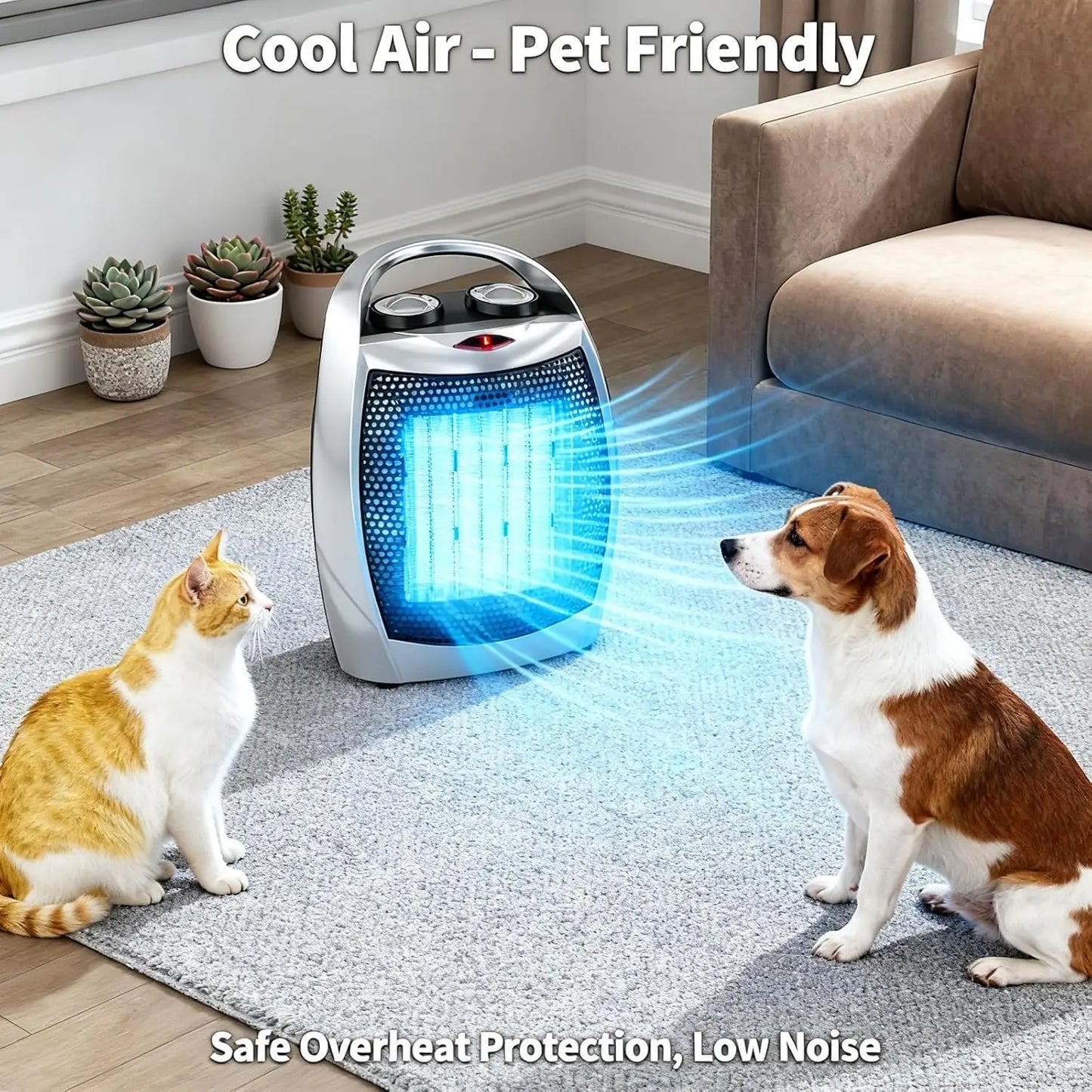 Portable Electric Space Heater for Home & Office – 1500W/750W Ceramic Desktop Heater with Thermostat, Tip-Over & Overheat Protection