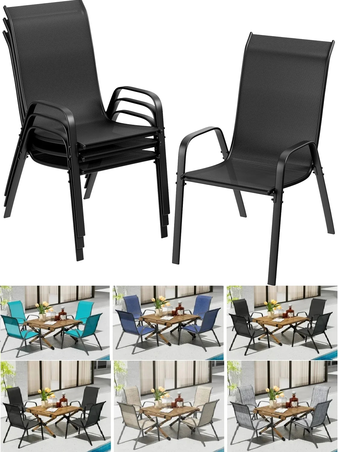 4PCS Outdoor Garden Chairs – Stackable Patio Seating Set