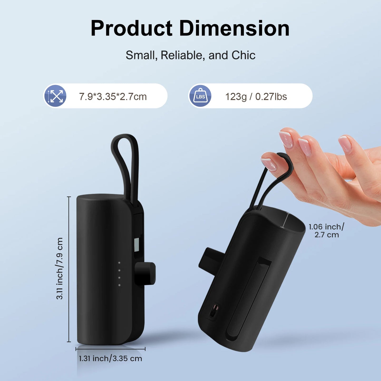 Mini Portable Power Bank 4500mAh – Capsule Charger with Dual USB-C Ports