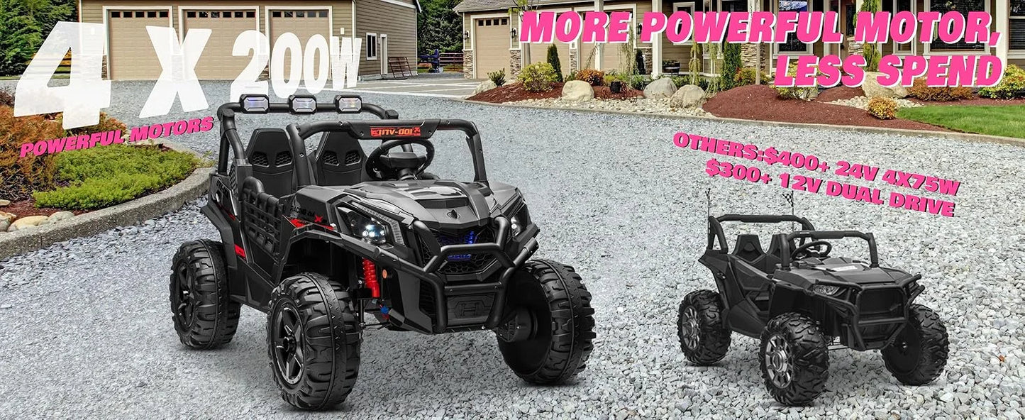 Joyracer 24V 4WD 2-Seater Ride-On UTV – Off-Road Electric Car with 4x200W Motors, Remote Control, LED Lights & Bluetooth