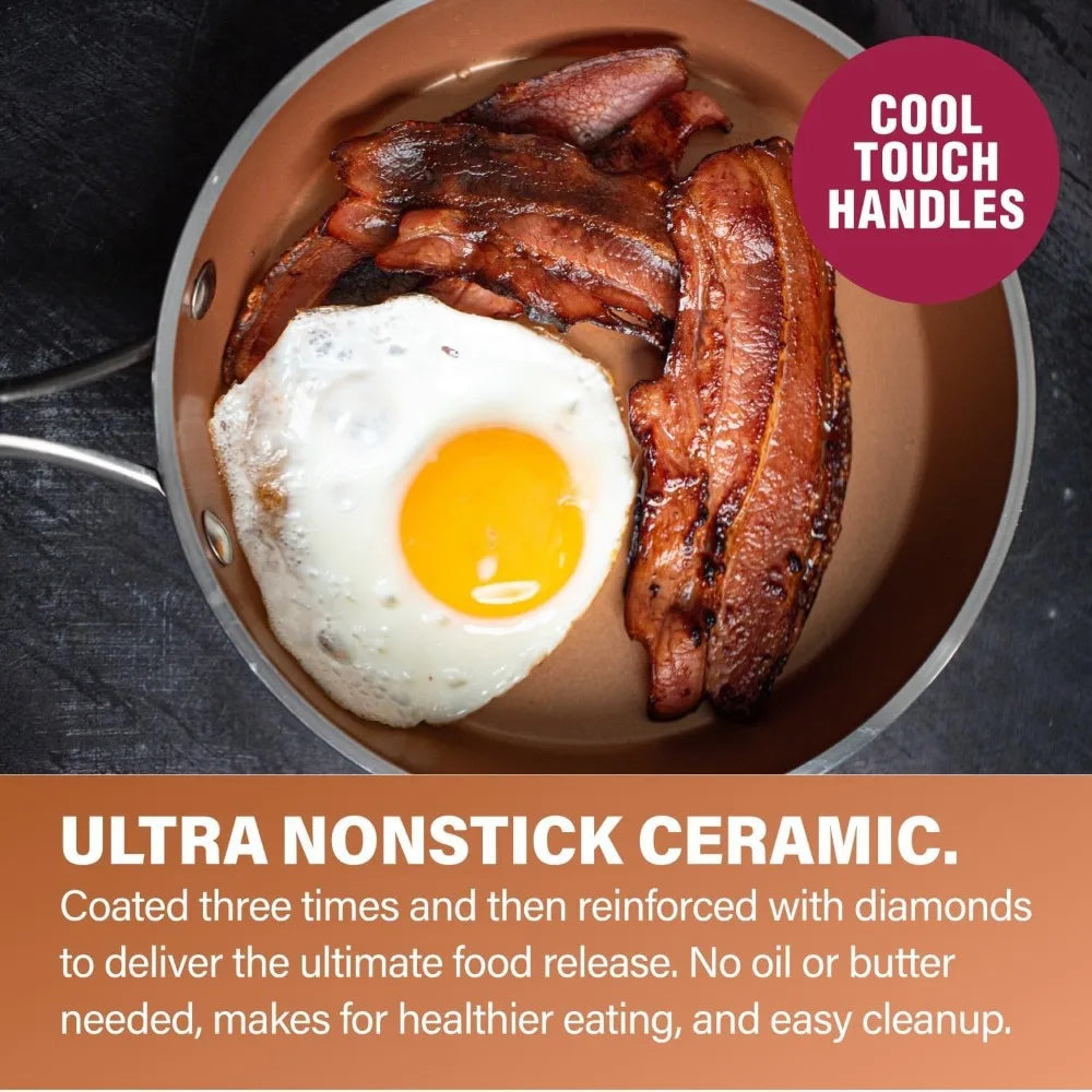 Gotham Steel 15-Piece Hammered Copper Cookware & Bakeware Set – Nonstick Ceramic, Oven & Metal Utensil Safe