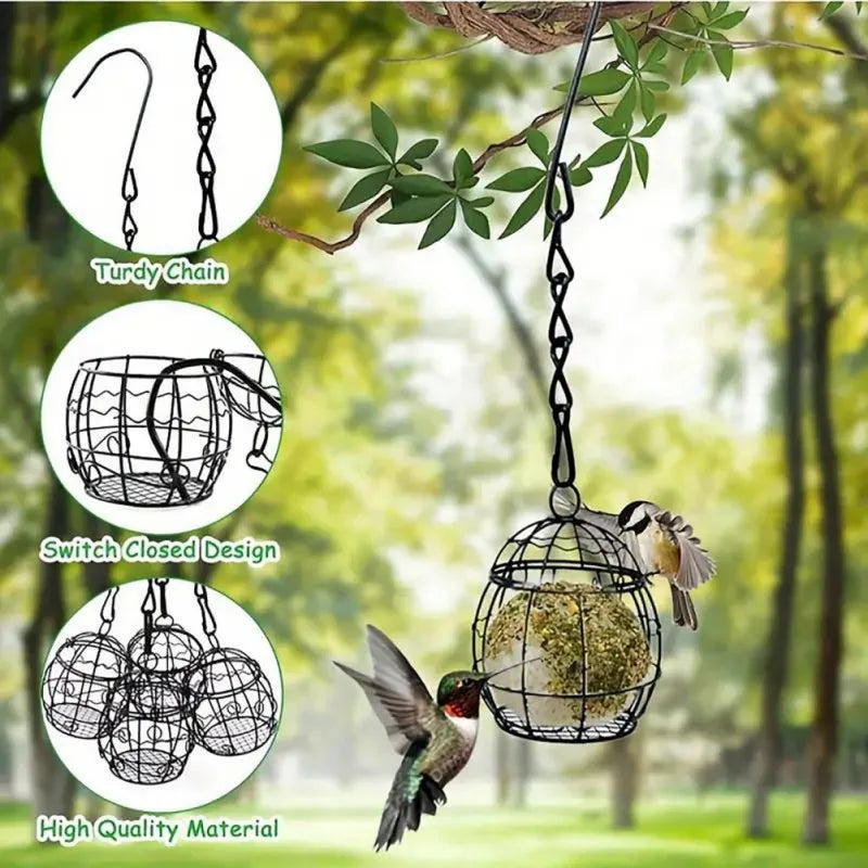 6PCS Metal Suet Ball Bird Feeder Set with Hanging Chains for Outdoor Wild Birds