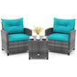 3-Piece Patio Furniture Set Outdoor PE Rattan Conversation Set with Cushions & Glass Table