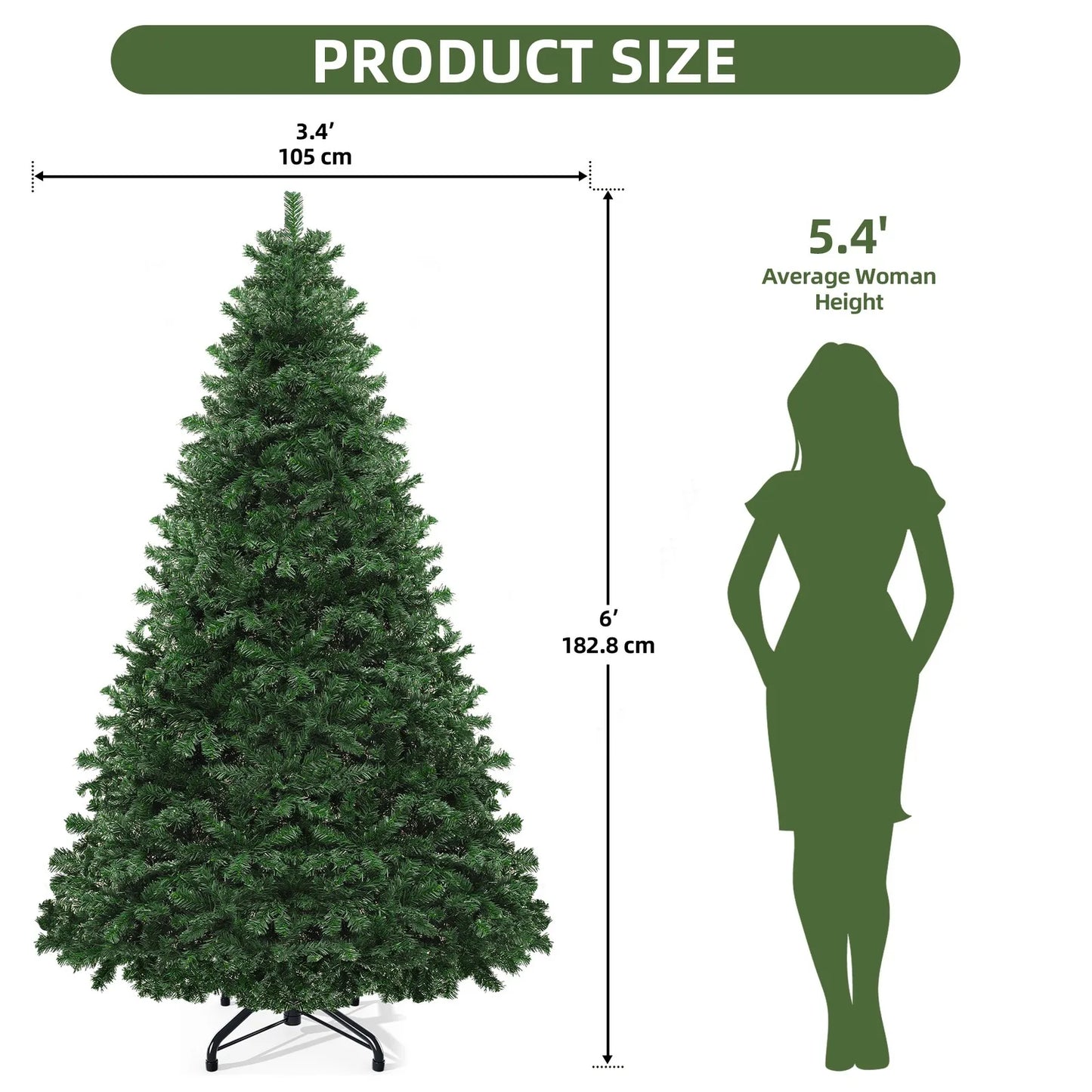 6ft /7.5ft /9ft Artificial Pine Christmas Tree Metal Hinges and Foldable Base
