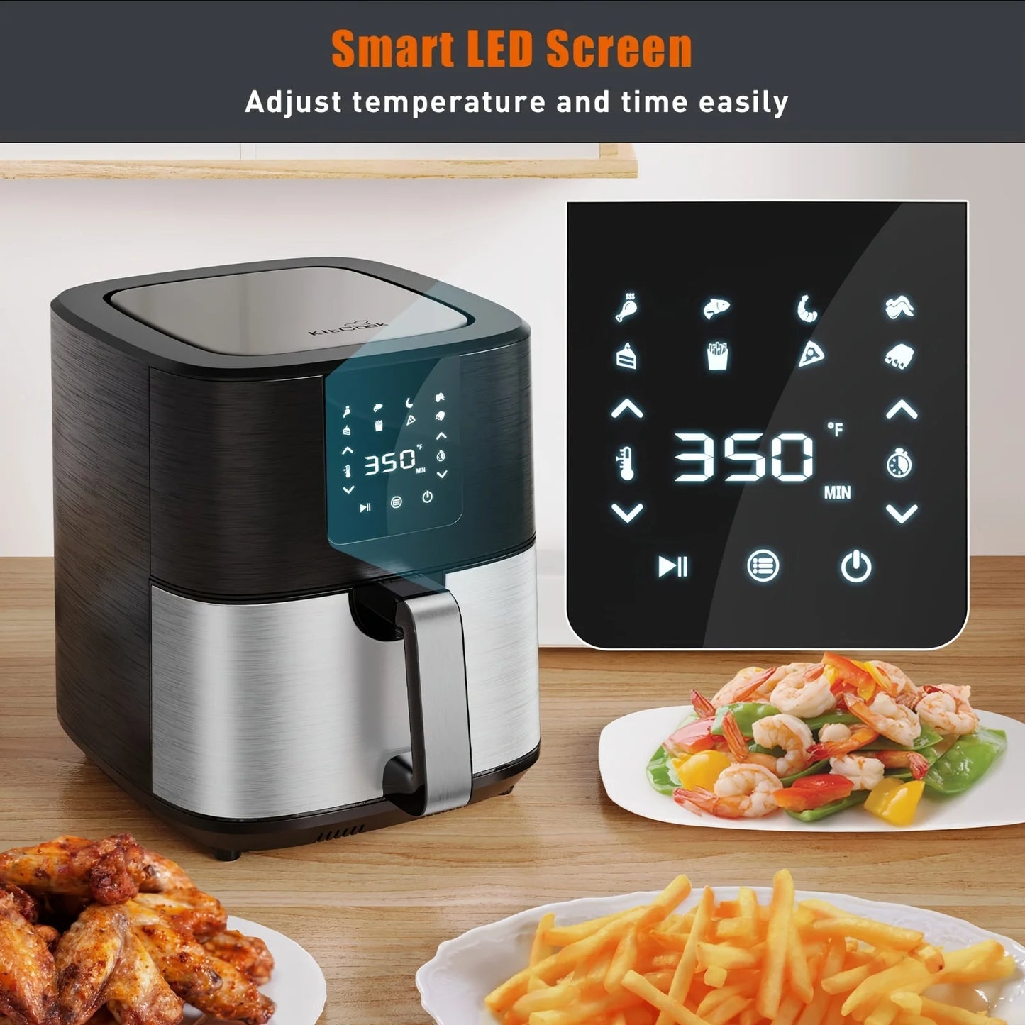 KitCook 7QT Large Air Fryer with Digital Touch Screen, 8 Cooking Presets & Adjustable Temperature Control -1500W
