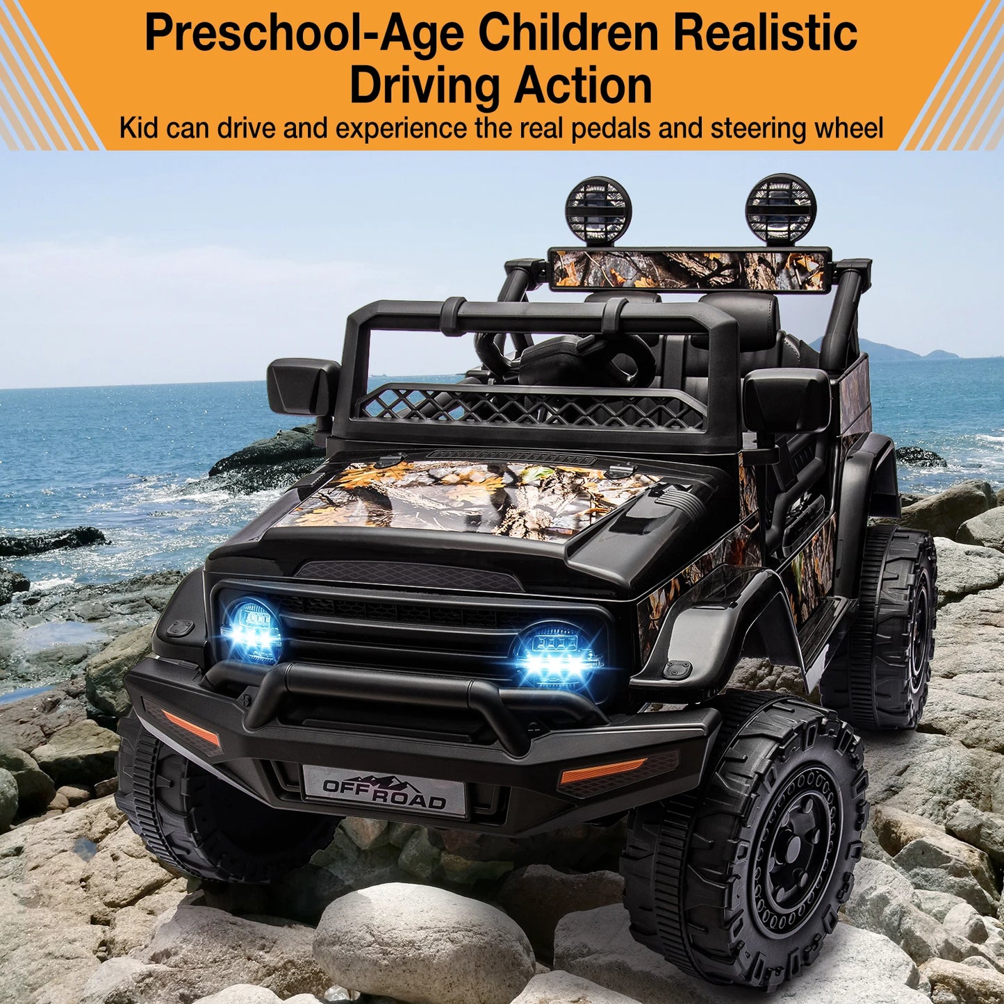 12V Ride-On Truck for Kids – 2 Seater Electric Vehicle with Remote Control, Bluetooth Audio & LED Lights