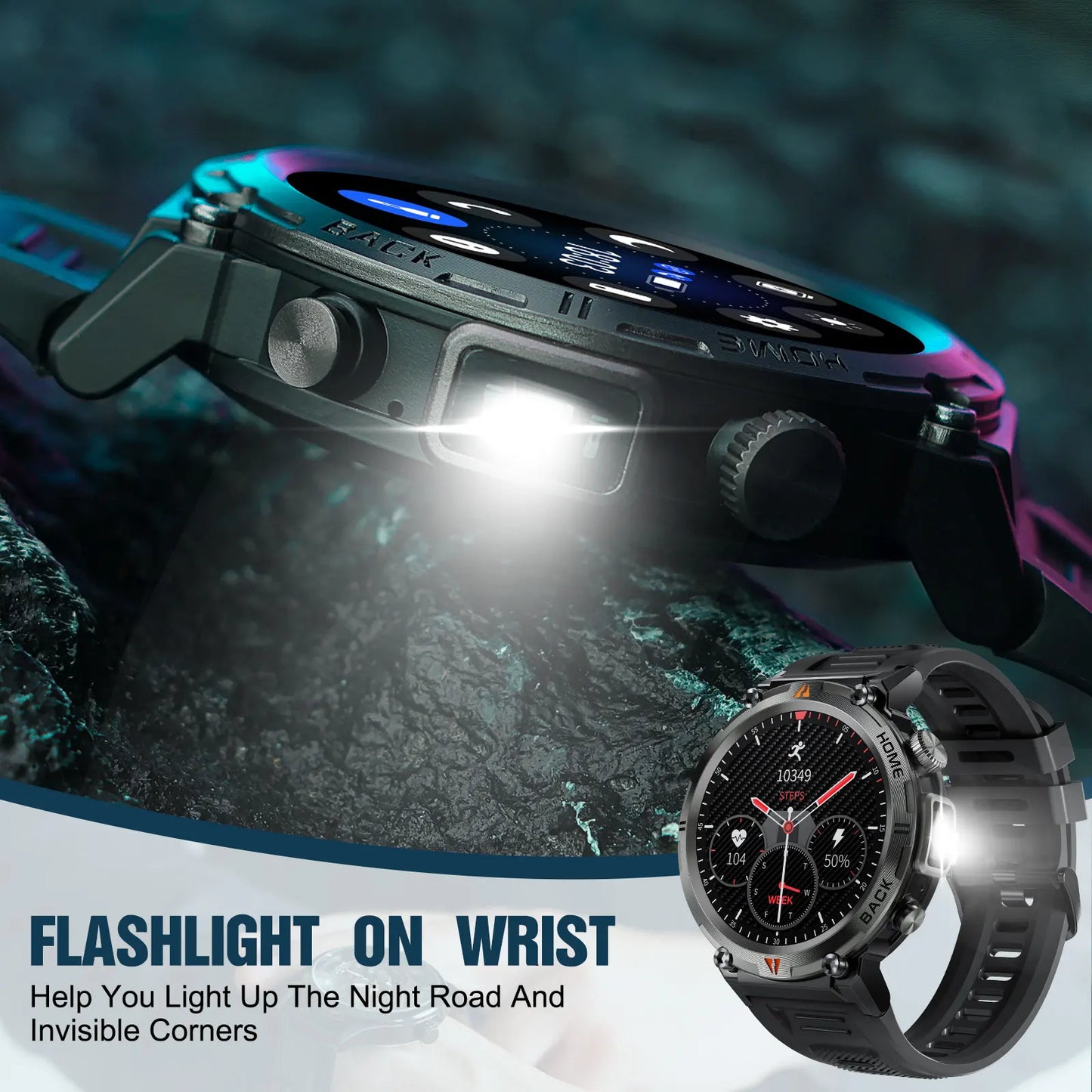 LaNikar 2024 Smart Watch for Men – Bluetooth Calling, Built-in Flashlight, 1.45” Touchscreen, Military-Grade Fitness Tracker