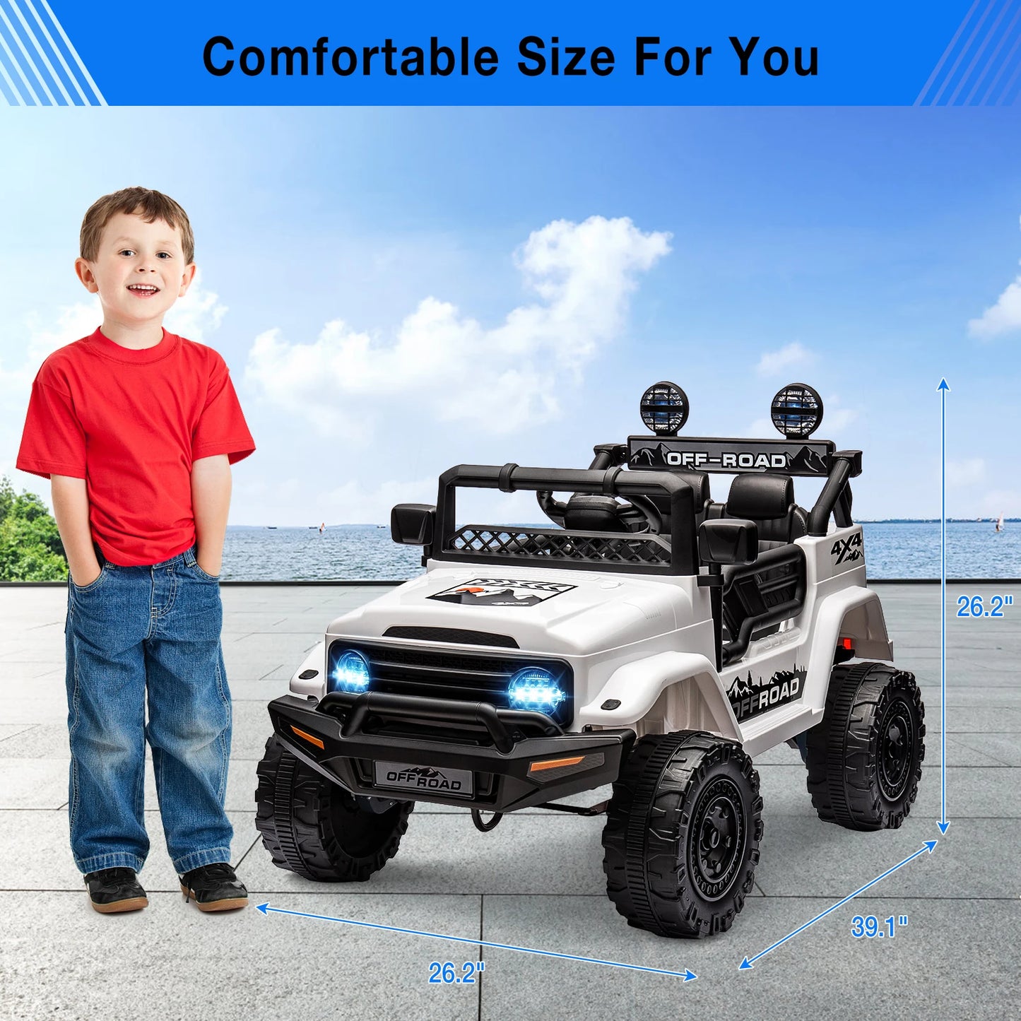 12V Ride-On Truck for Kids – 2 Seater Electric Vehicle with Remote Control, Bluetooth Audio & LED Lights