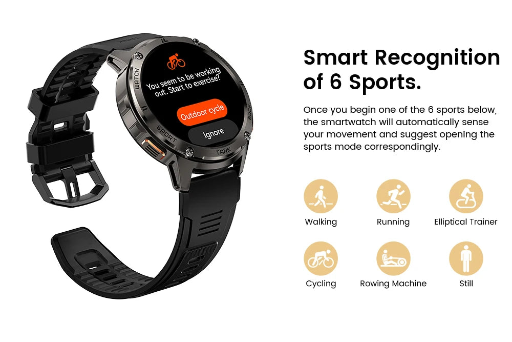 KOSPET TANK T3 Smartwatch – Military Grade, AMOLED Display, 5ATM + IP69K Waterproof