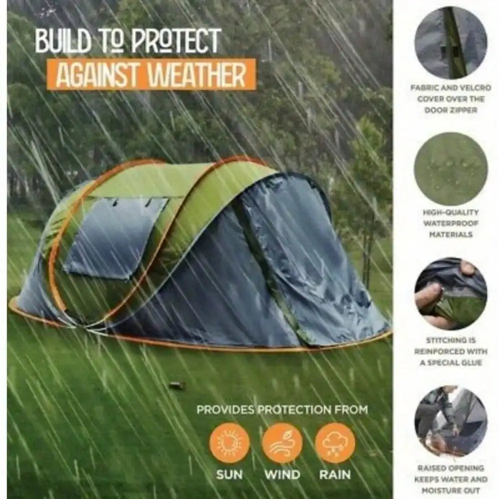 4-Person Easy Pop Up Camping Tent with 2 Doors, Waterproof & UPF50+ UV Protection