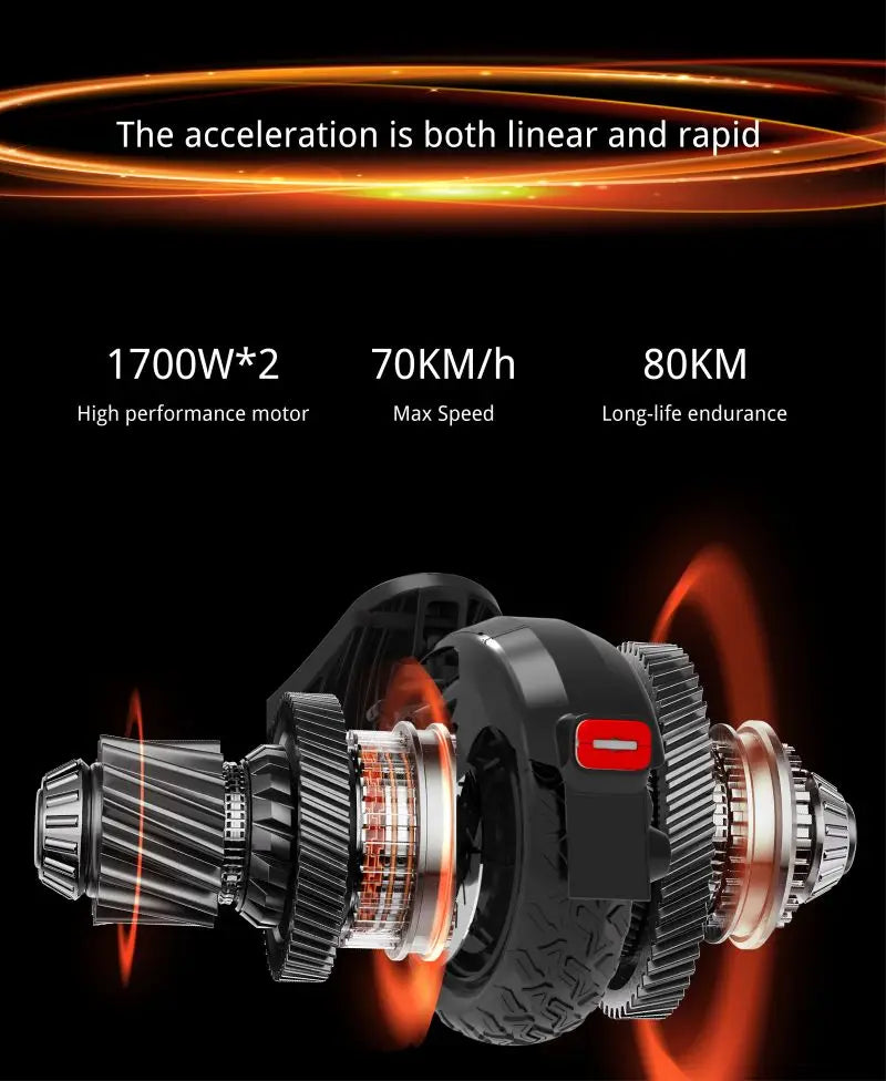 DT06 Dual Motor Electric Scooter – 2400W Power, 70KM/H Speed, 70KM Range, Hydraulic Suspension, Foldable Off-Road E-Scooter with NFC, LED Display & Turn Signals