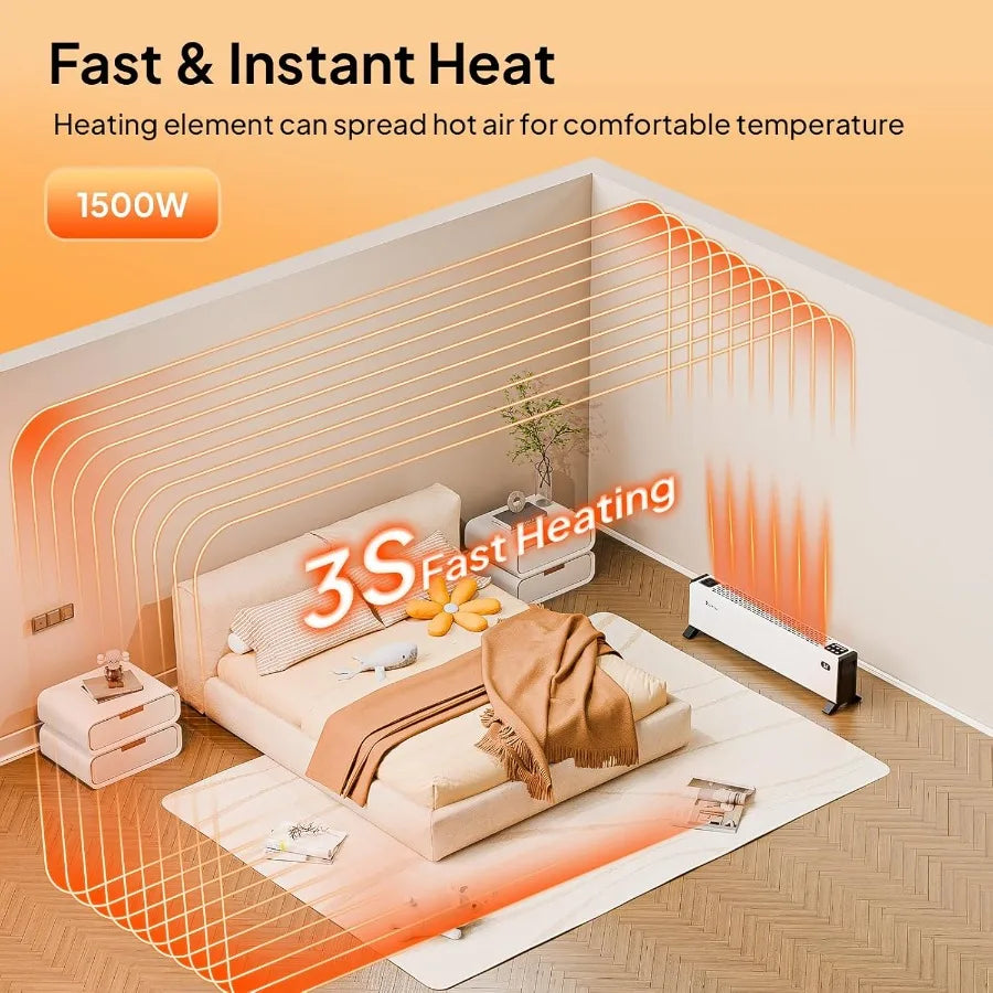 32'' Electric Baseboard Heater with Remote & Timer – 1500W Convection Space Heater with Adjustable Heating Modes & Safety Protection